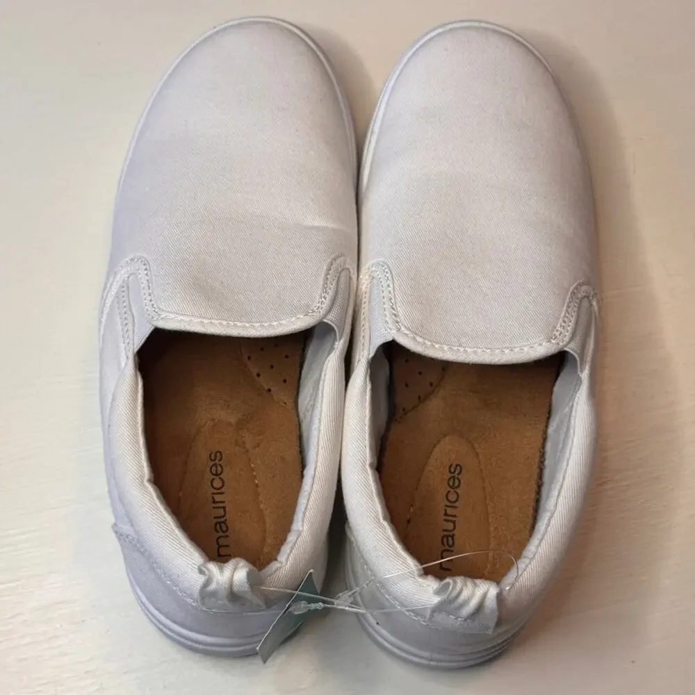 Maurices White Slip-On Low Heel Sneakers Sz 7 New With Tag